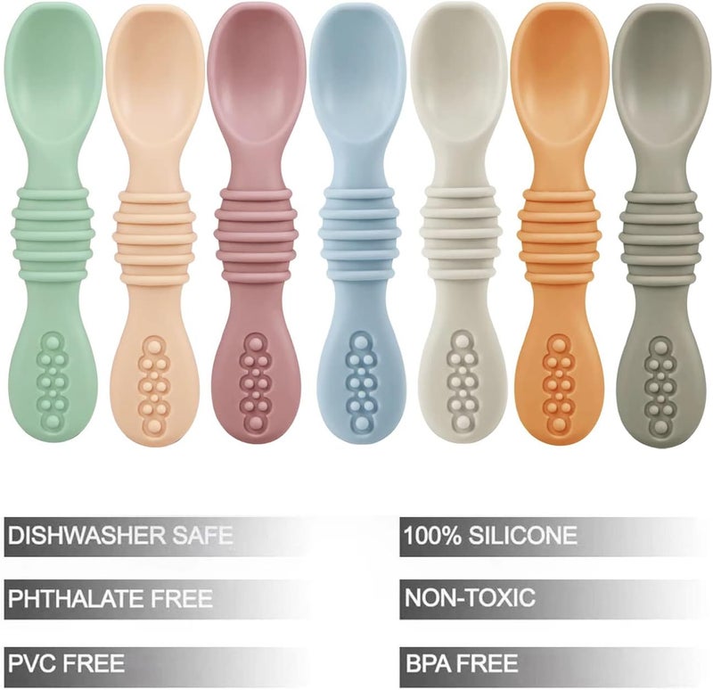 PandaEar 7 Pack Baby Led Weaning Spoons| Silicone Baby Spoons Self Feeding Utensils, Toddler Infant Feeding Spoon First Stage - Image 2